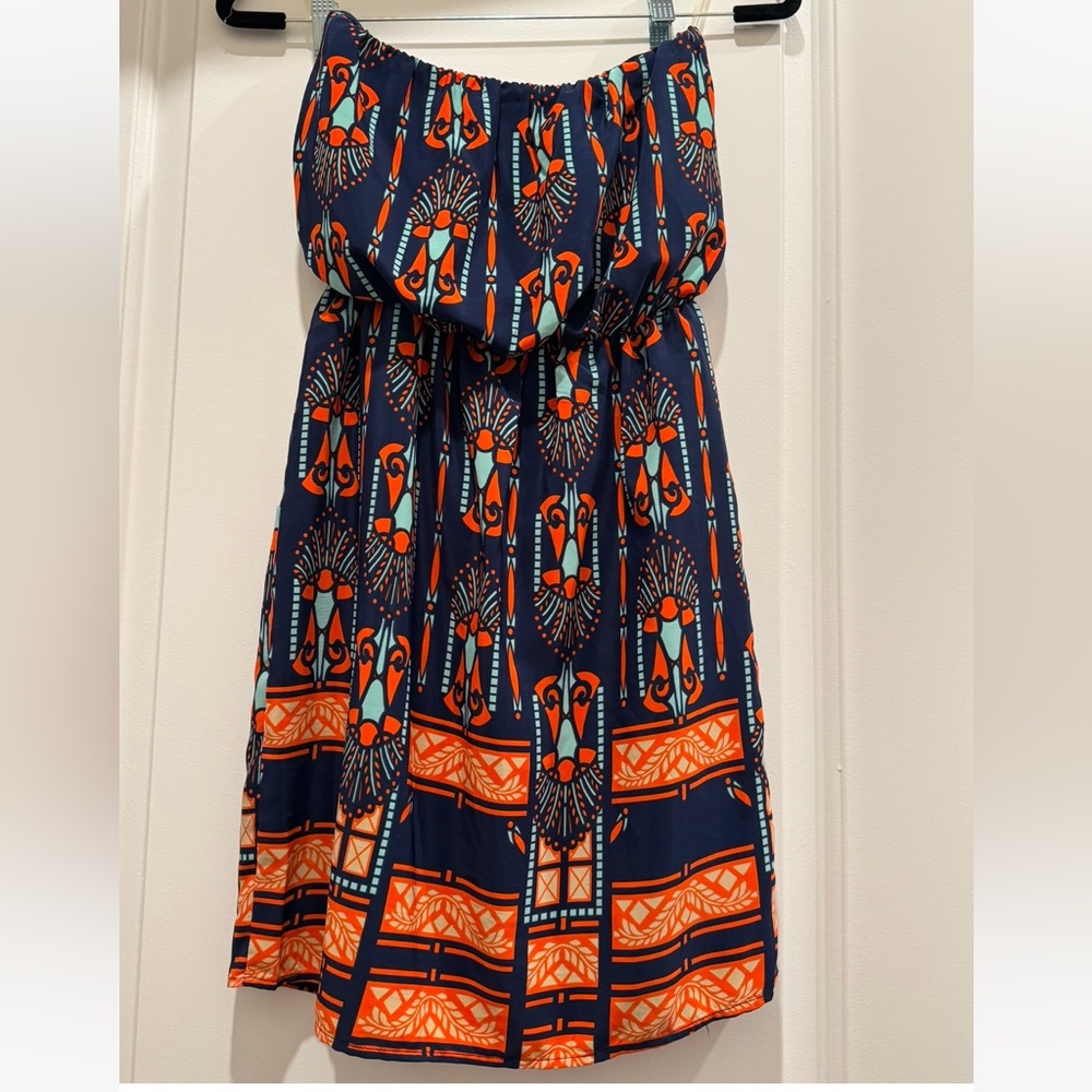 Francesca’s Navy and Orange A-Line Skirt